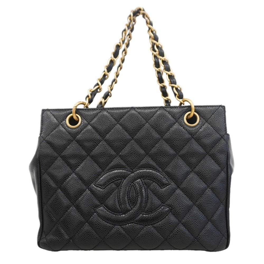 Chanel Tote Bag/Chain Tote, Matelassé Caviar Leather, Black, Women's